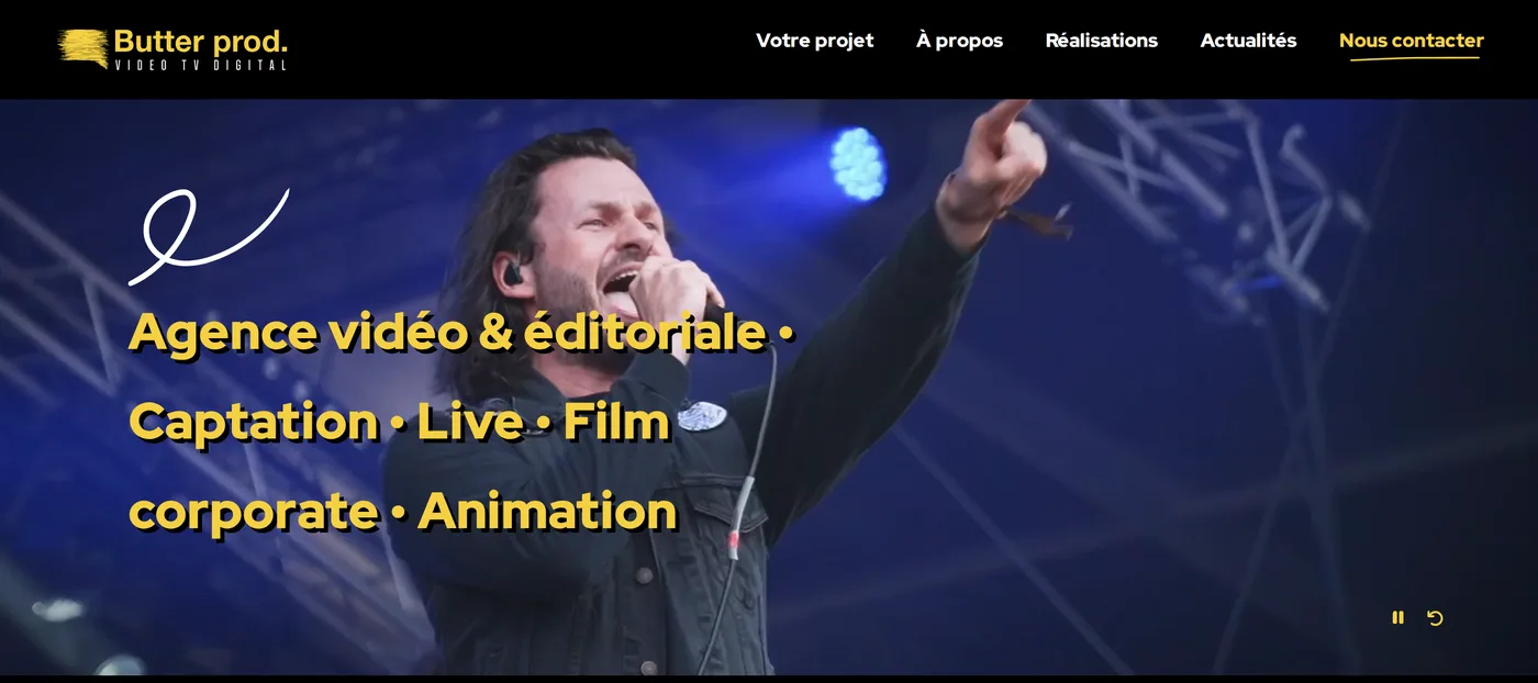 Page d'accueil du site Butter prod, avec sa vidéo d'ouverture