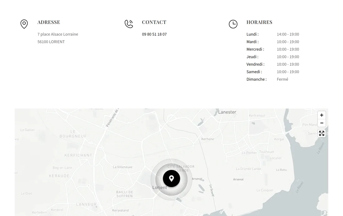 La page de la boutique de Lorient : adresse, téléphone, horaires et carte.