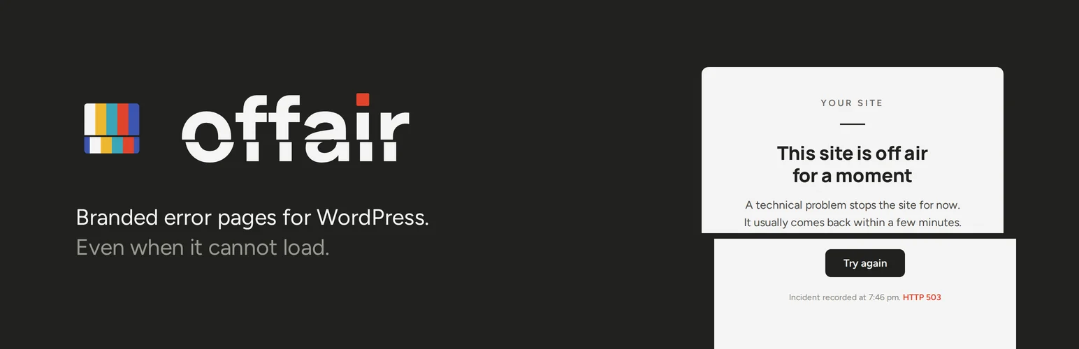 Offair, pages d'erreur aux couleurs du site pour WordPress