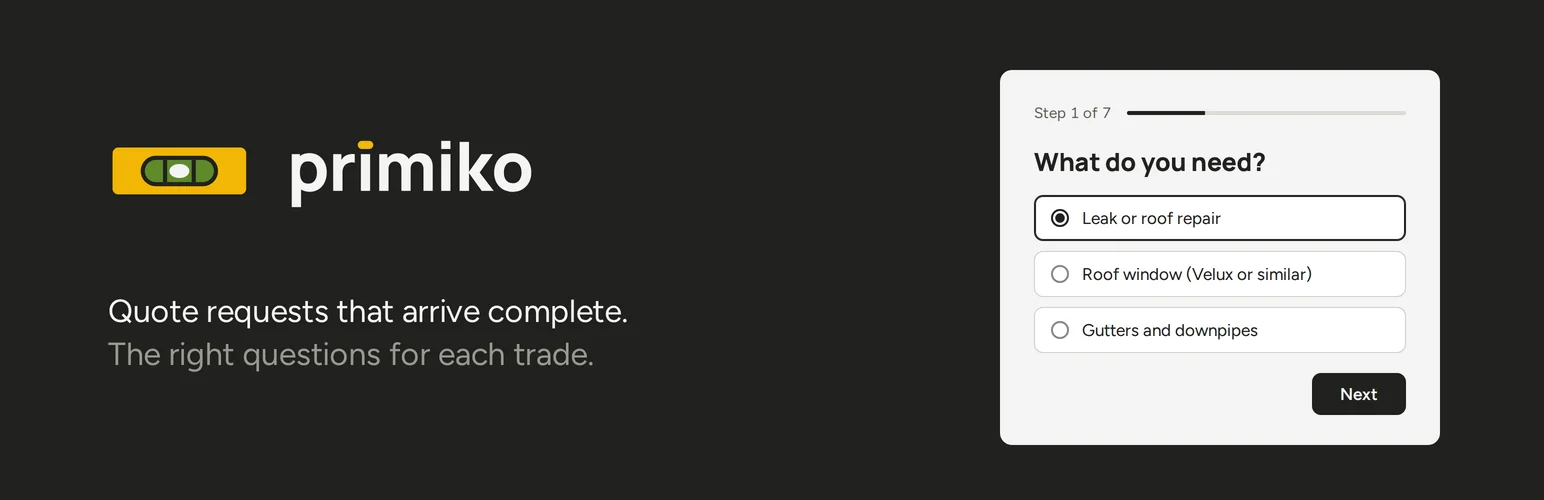 Primiko, formulaires de demande de devis par métier pour WordPress