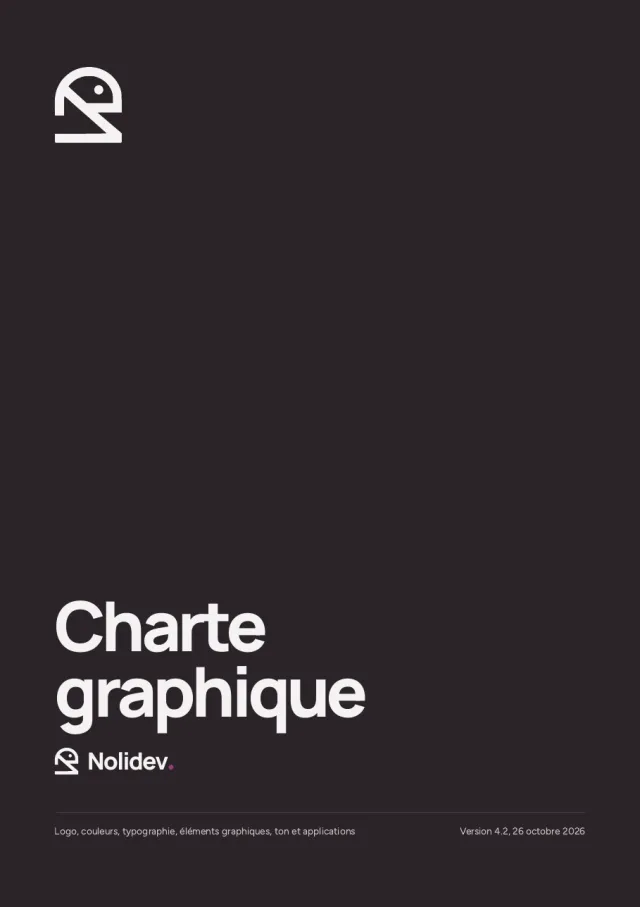 Page de la charte graphique de Nolidev : la couverture.