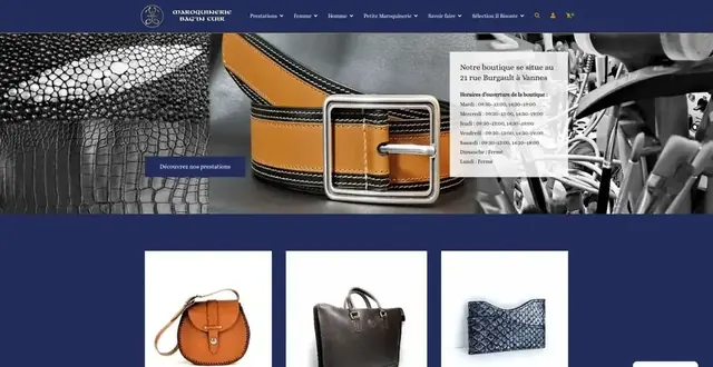 Page d'accueil du site Bag'in Cuir
