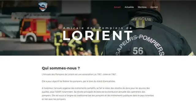Page d'accueil du site Amicale des Pompiers de Lorient